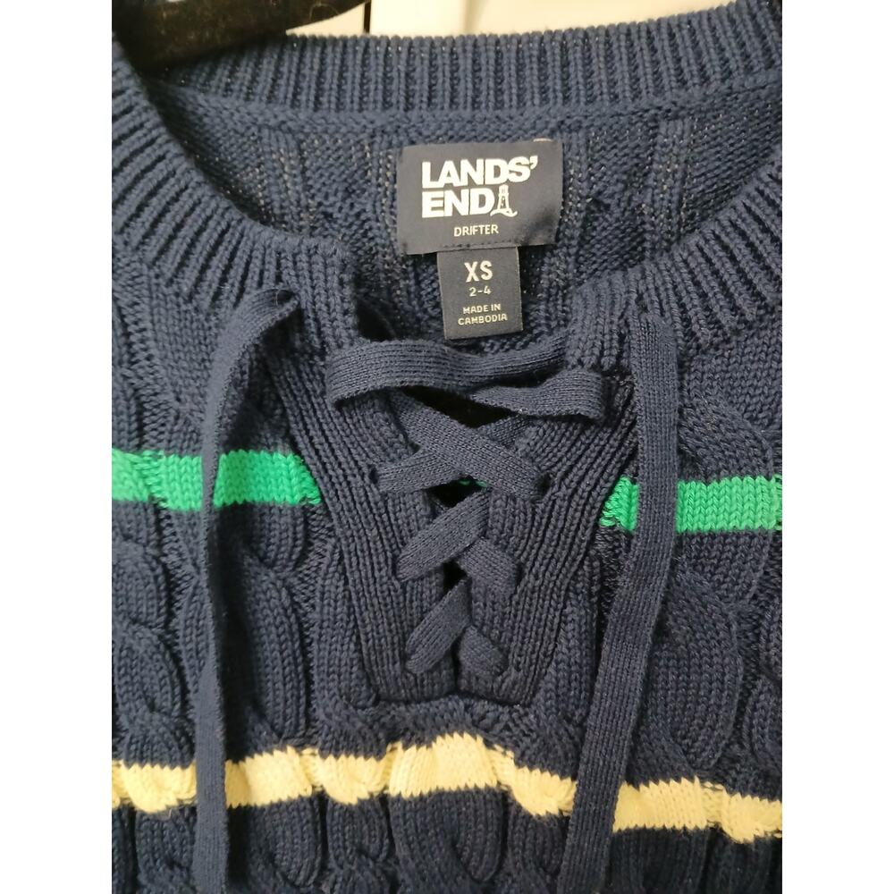 🔴 5 for $40 SALE! 
Lands' End Navy Multicolor Stripes Cable Knit Sweater XS - Picture 2 of 5